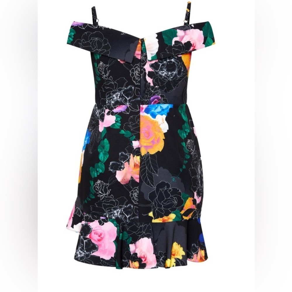 City Chic Black Floral Off-Shoulder with Straps Dress Mini Dress Plus 18 NWT - Picture 5 of 13